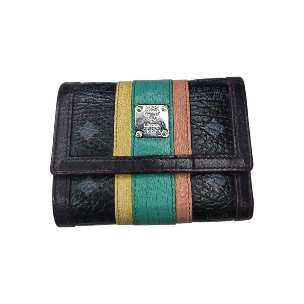 Vintage MCM München Tri-Color Stripe Trifold Wallet Rare Visetos Colorblock